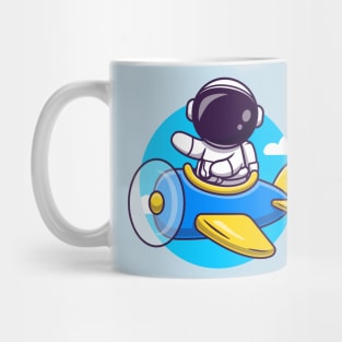 Cute Astronaut Flight With Plane Cartoon Mug